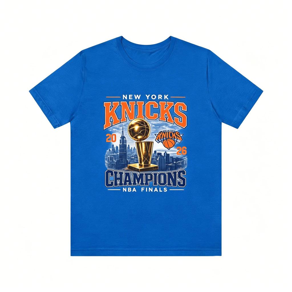 New York Knicks Champions Tee 2026 Finals Trophy City Skyline T-shirt 2026 Summer New Men's Women's Fashion Cotton T-shirt Y2K
