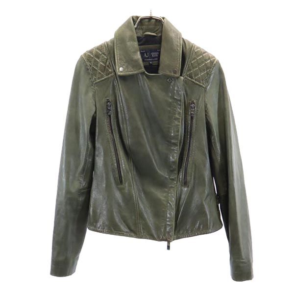 ARMANI JEANS Riders leather jacket 42 Khaki Women Used