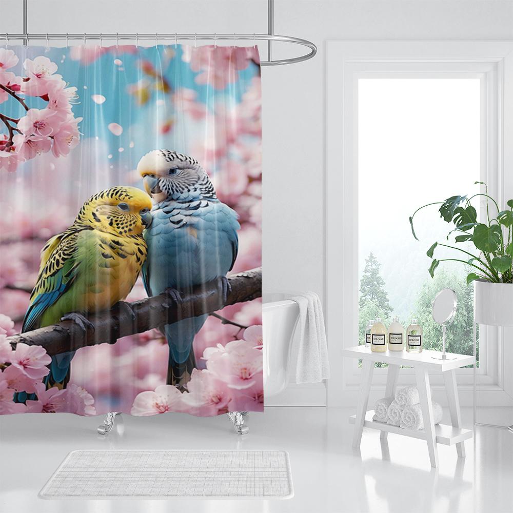 

Spring Floral Hummingbird Shower Curtain for Bathroom Watercolor Flowers Birds Fabric Bath Curtains Modern Art Decor with Hooks 90x180cm-35x70in