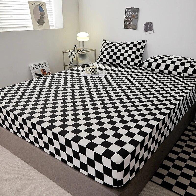 Cotton Fitted Sheet Soild Color with Elastic Band Non Slip Adjustable Mattress Cover Soft Comfortable for Double King Queen Size