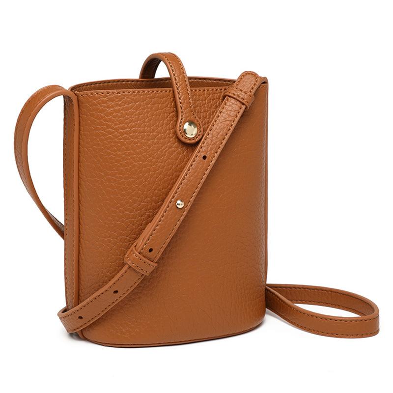 Mini lightweight soft leather bucket bag 2024 new fashion small bag for women Korean version textured casual crossbody phone bag
