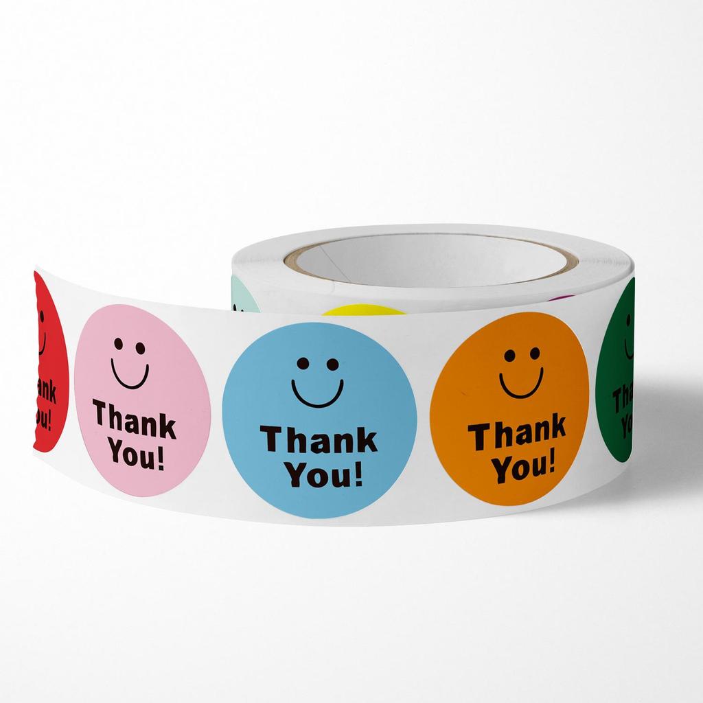 Roll of 500 Colorful Smiley Face Stickers for Thank You Seals, Packaging, DIY, Journals, and Decorations.