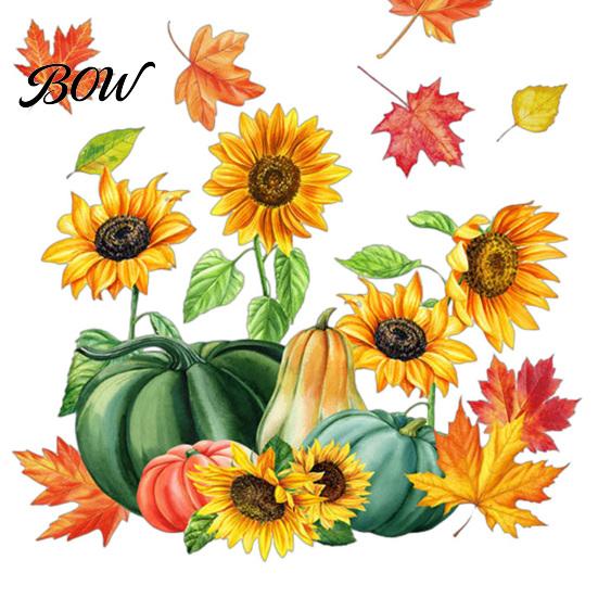 Seasonal Store Window Decorations Autumn Harvest Decals, Sunflower Maple Leaf Pumpkin Bird Static Cling Stickers, No Glue Glass Decals Reusable