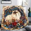1Pc Boho Floral Cat Print Flannel Blanket, High Quality Comfortable for All Seasons, Home Decor, Warmth and Comfort, Perfect for Christmas Gifts