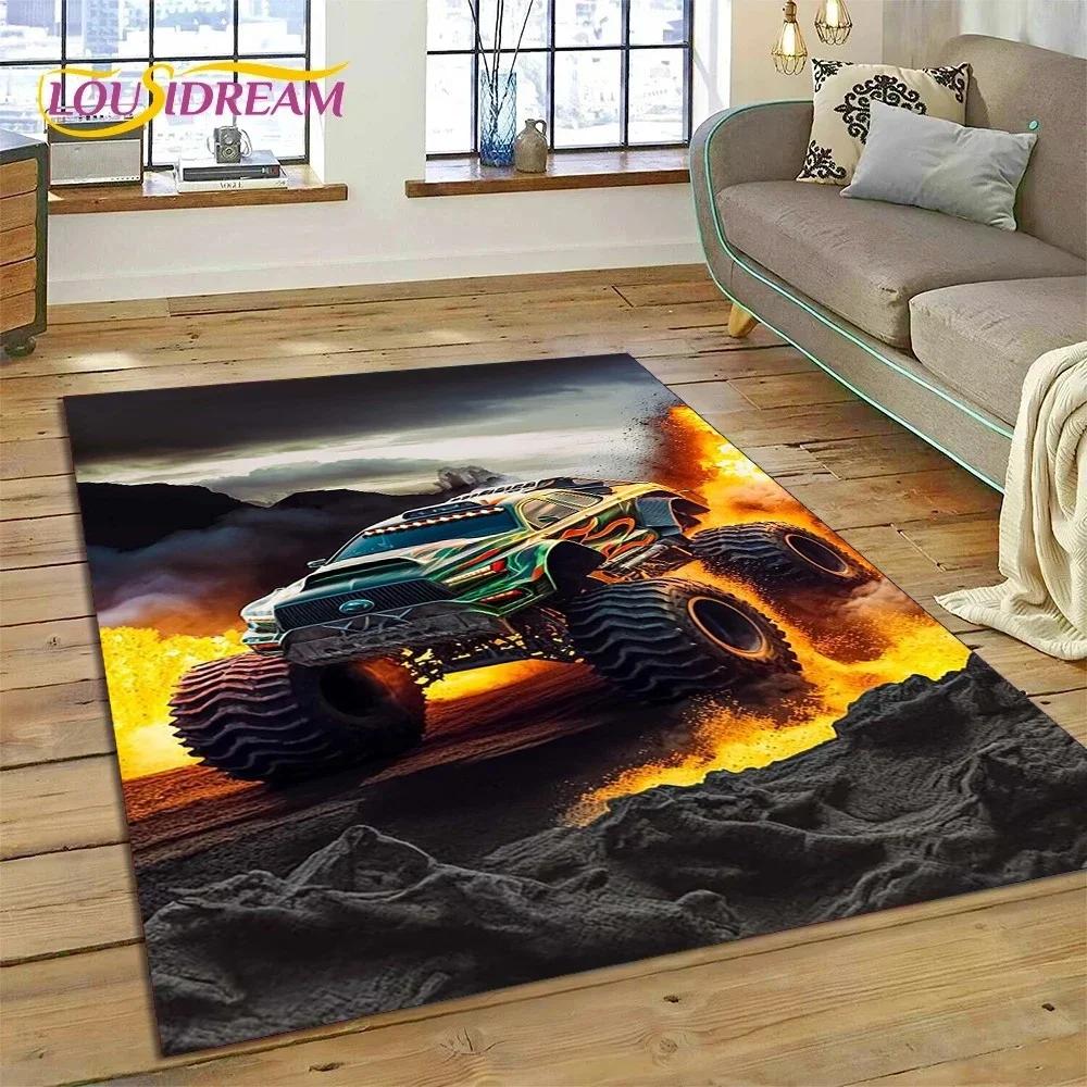 Tapete de Desenho Animado Monster Truck Monster Jam para Quarto Sala de Estar Decoração de Casa Sofá, Jogo Infantil Grande Tapete de Chão Decorativo