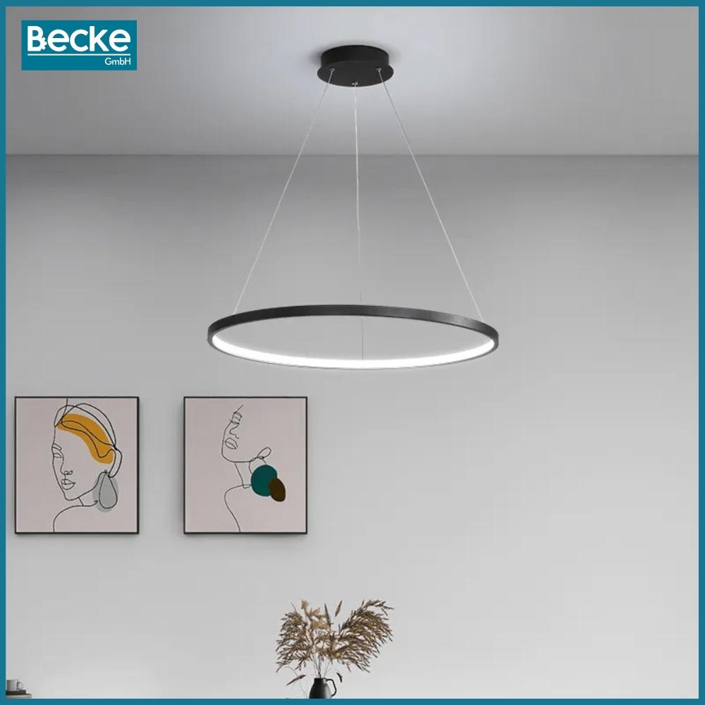 Ringformad LED-taklampa, matt svart, 25W, modern, industriell, hängande, lång, Neutral