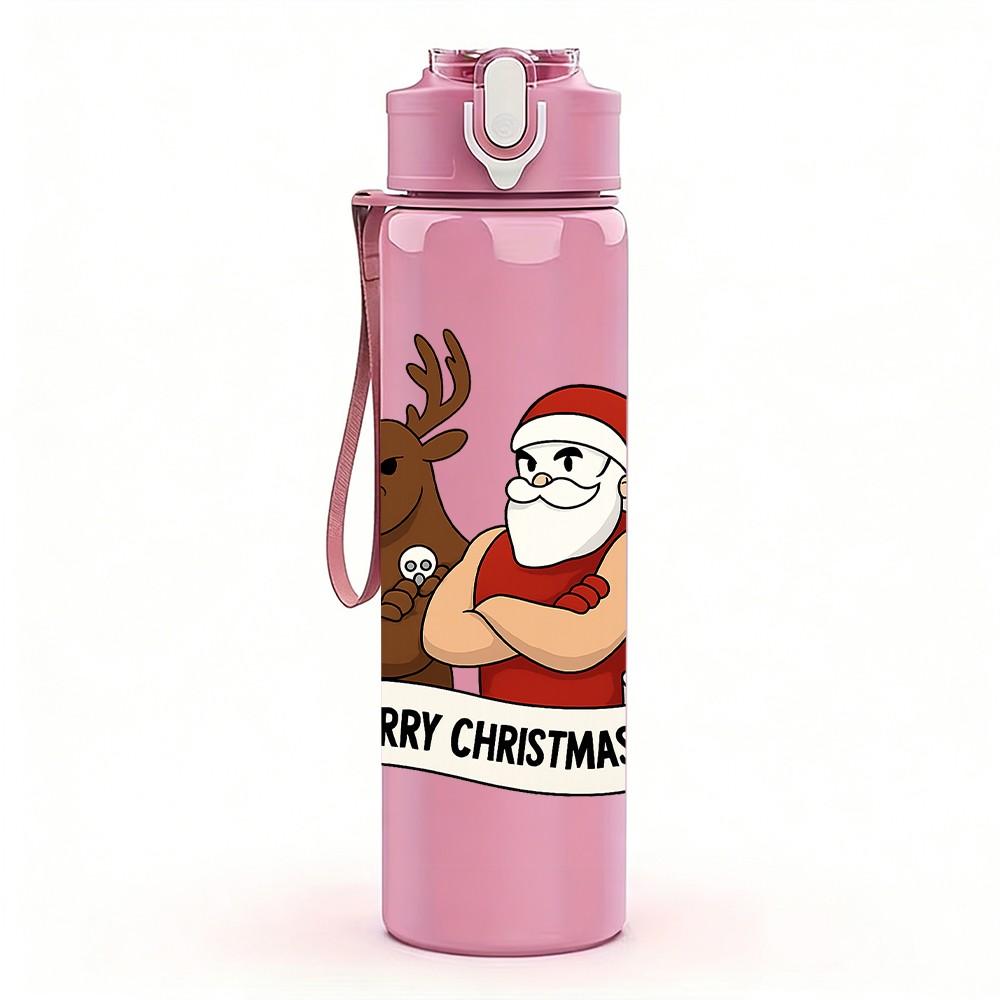 1PC Santa Deer Christmas 750ml Color Plastic Sports Water Bottle Leakproof Flip Straw Lid Suitable for Sports Office Home Use