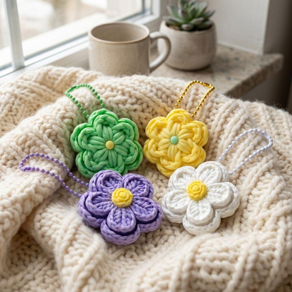 3D Print Knit Texture Fidget Keychain Clicker Mechanism Flower Clicker Pendant for Kids Adults