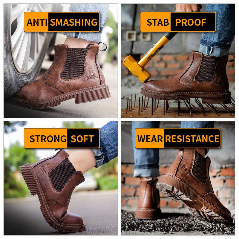 Winter Boots Mens Work  Boots Anti-Smash And Anti-Puncture Incredibles Work Boots Men  Shoes Steel Toe Chelsea Boots
