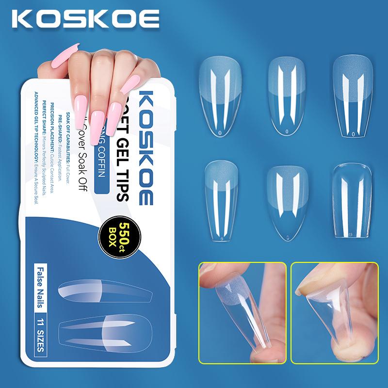 

KOSKOE 550 Tips Kit Bagged Fake False Nails Full French Acrylic ABS For Manicure Fingers Set Sharp Ballerinas Press on Nail Art Tool