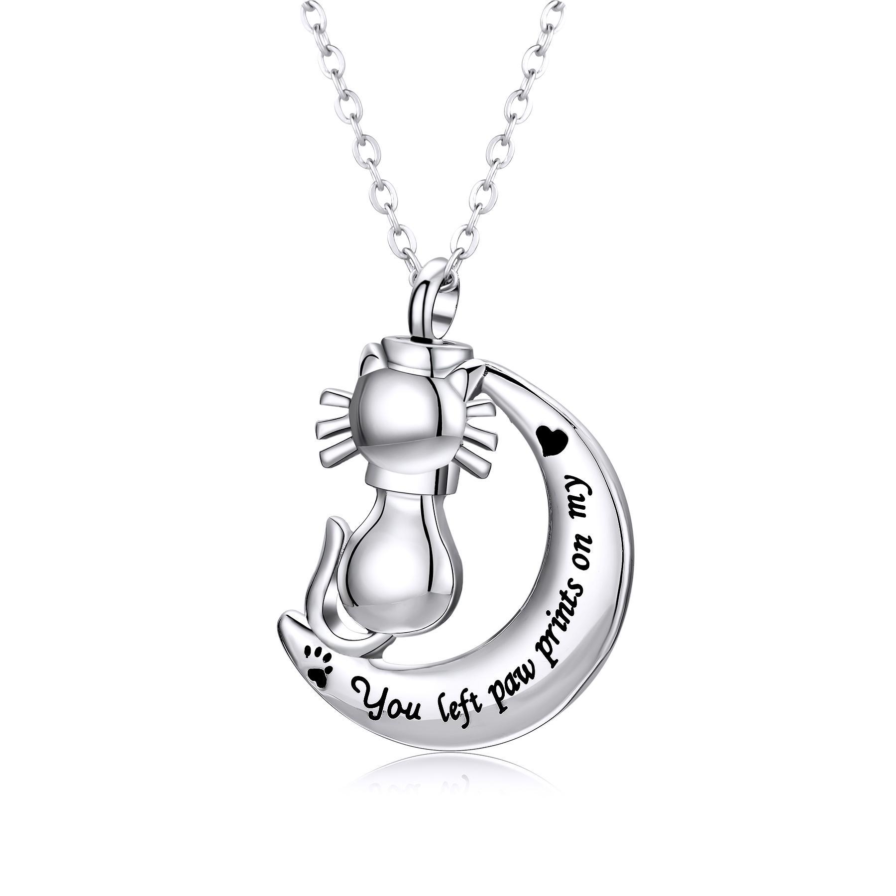 Pet Memorial Necklace Dog/Cat Paw Print Stainless Steel Cremation Jewelry Ashes Holder for Memory