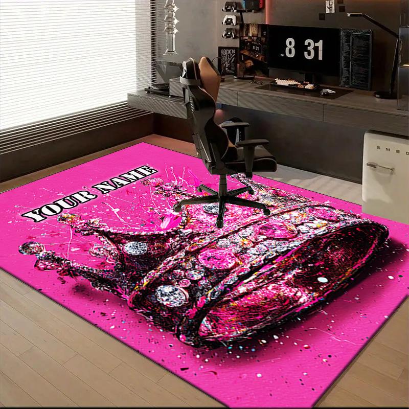 1PC Custom Name Royal Crown Theme Floor Mat Ideal for Living Room, Game Rooms, Office, Bedroom Floor Mat Playful Design