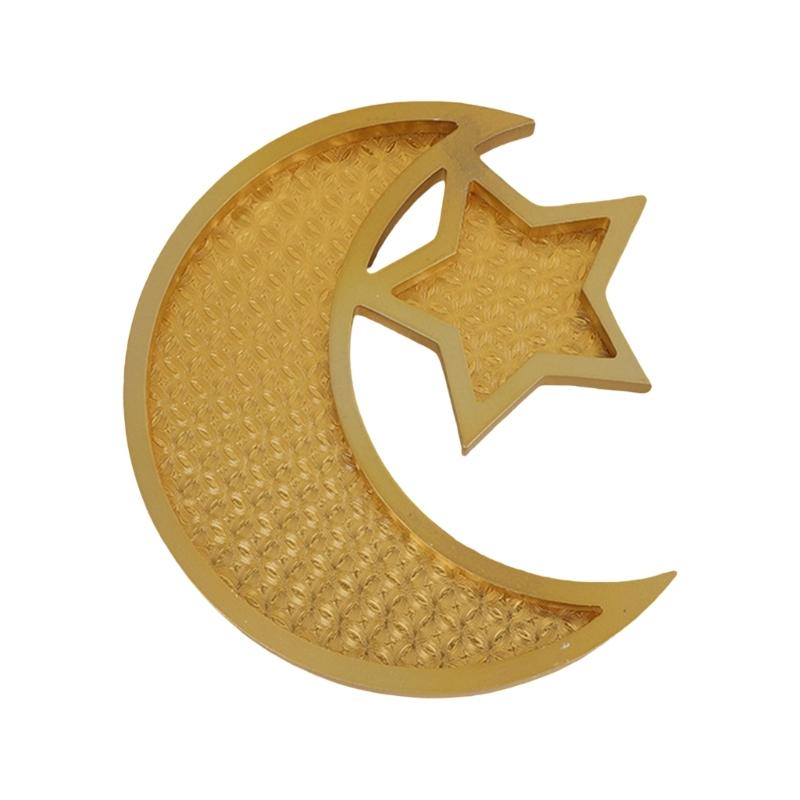 

Decorative Eid Mubarak Plate Moon and Star Decorative Tray for Fruits Nut Sweet Snacks Religious Table Decoration
