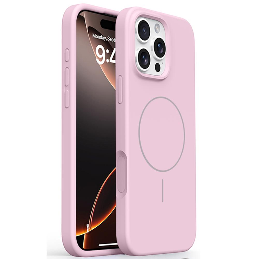 

For iPhone 16 Pro Case Compatible with MagSafe Soft Microfiber Lining Liquid Silicone+PC Phone Cover Pink