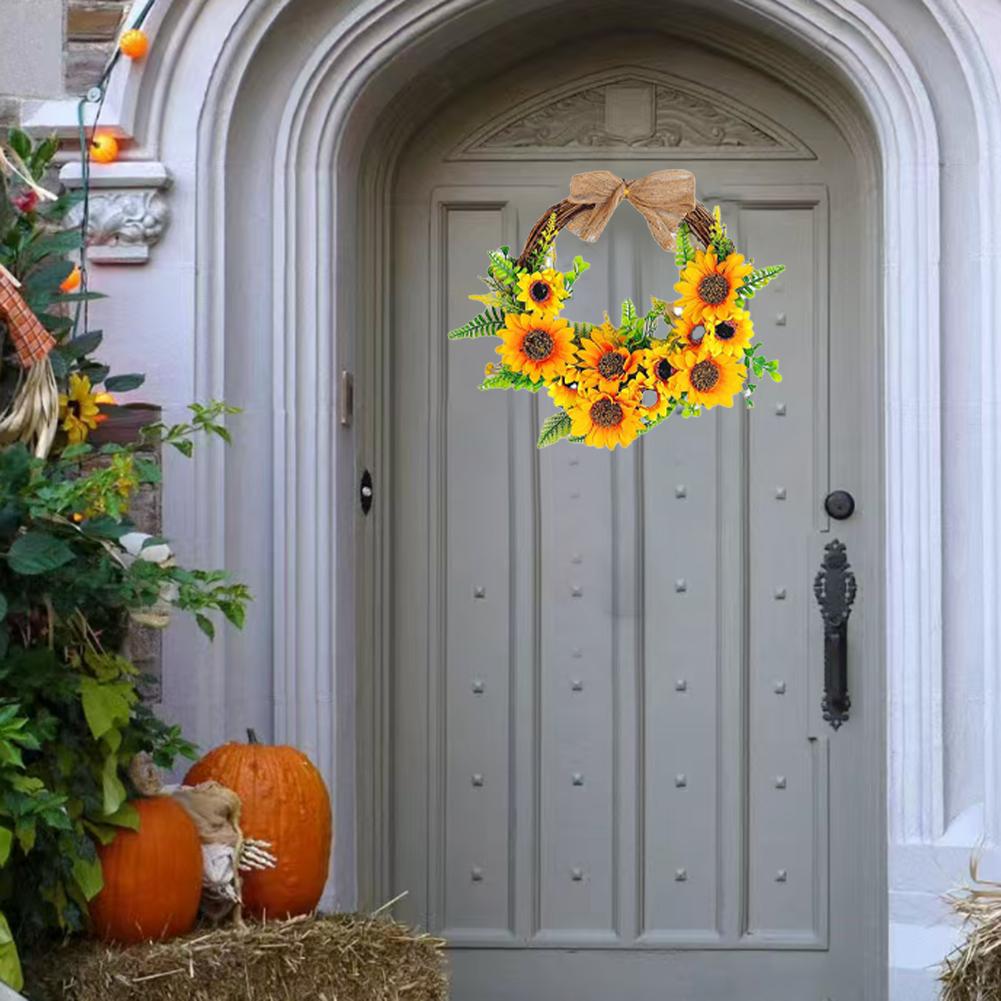1PC Artificial Sunflower Garland 30*30 Cm Autumn Sunflower Wreath For Thanksgiving & Seasonal Home Decor Wreaths & Garlands