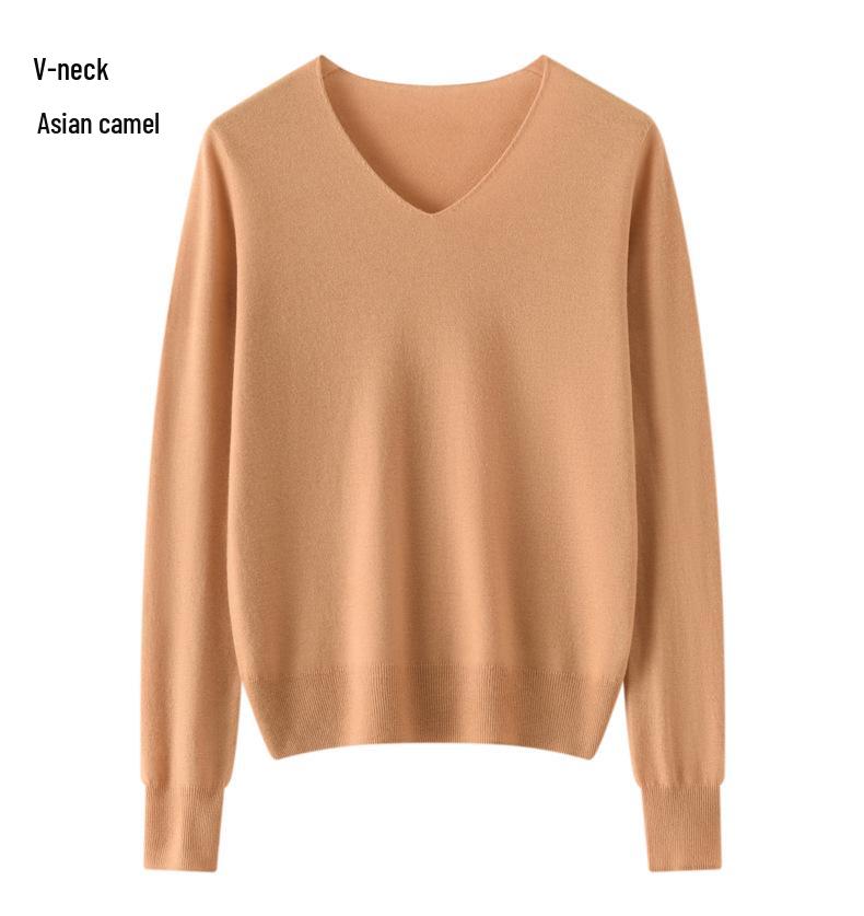Women's 100% Pure Wool Seamless Knit Sweater, Machine Washable, Round Neck Spring Top