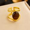 DIEYURO 316L Stainless Steel Colored Zircon Pearl Geometric Round Opening Adjustable Ring Women New Luxury Concise Ring Jewelry