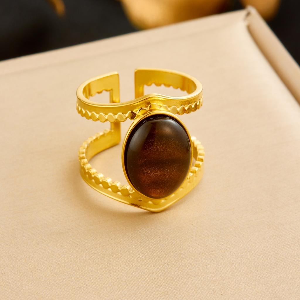 DIEYURO 316L Stainless Steel Colored Zircon Pearl Geometric Round Opening Adjustable Ring Women New Luxury Concise Ring Jewelry