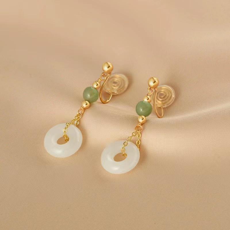 Women's Imitation Jade Tassel Earrings: Niche Design, High-End New Chinese Style