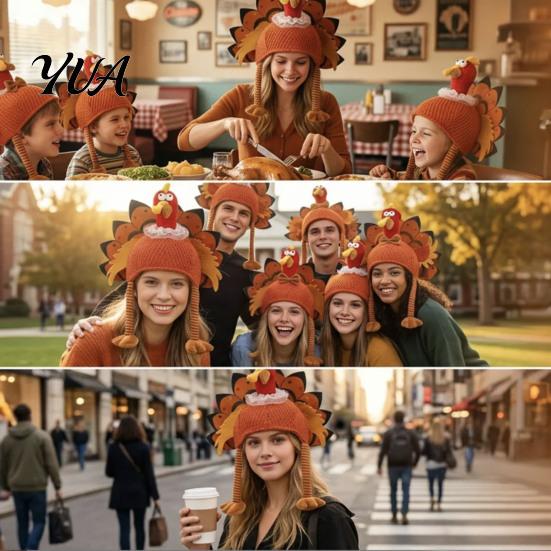 Breathable Knitted Turkey Cap Funny Hat for Adults, Thanksgiving Costume Accessory, Novelty Soft Theme Celebration Headwear Women, Men, Fall