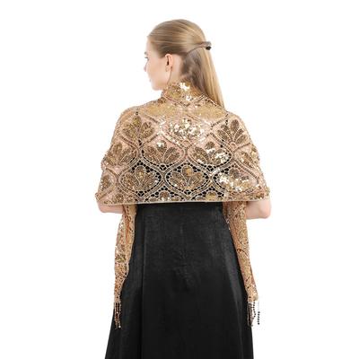 Glittering 1920s Scarf for Women Mesh Sequin  Cape Fringed Evening Shawl Wrap
