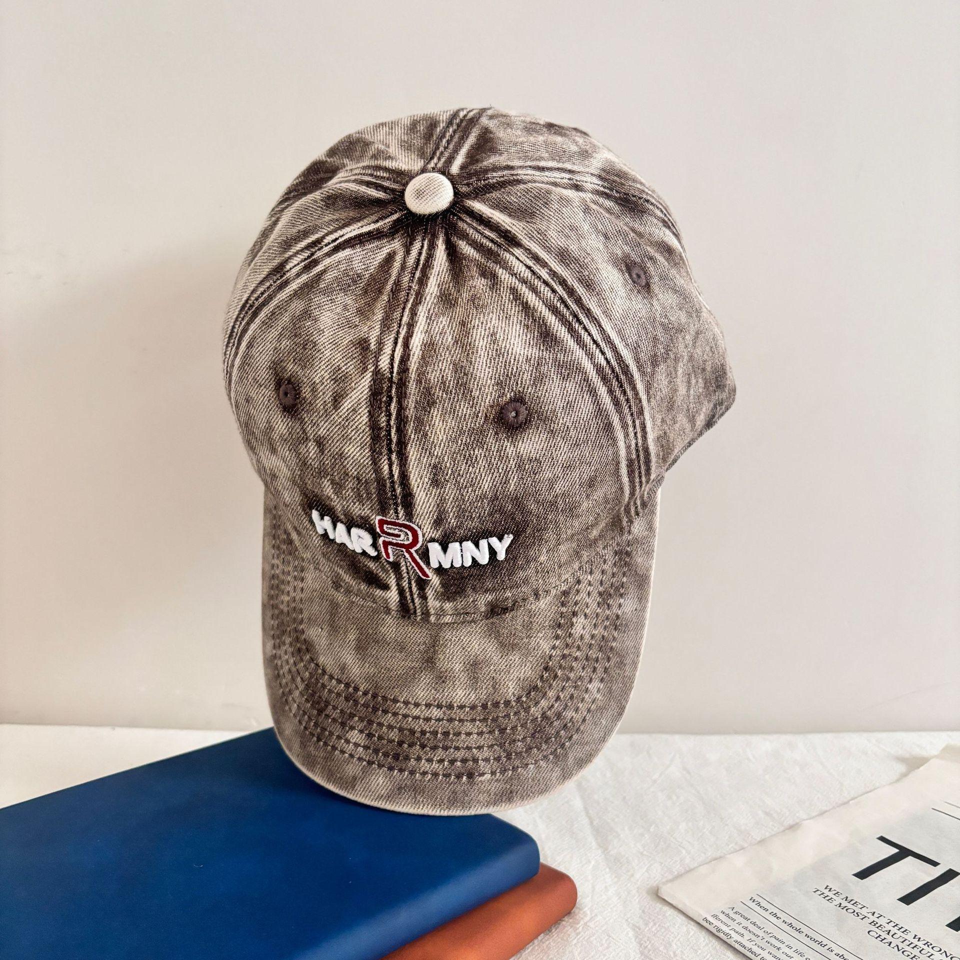 

Новая вышивка с эффектом стирки, буквы, показывающие лицо, маленькая мягкая бейсболка, мужская и женская повседневная универсальная модная кепка, тренд M（56-58cm）