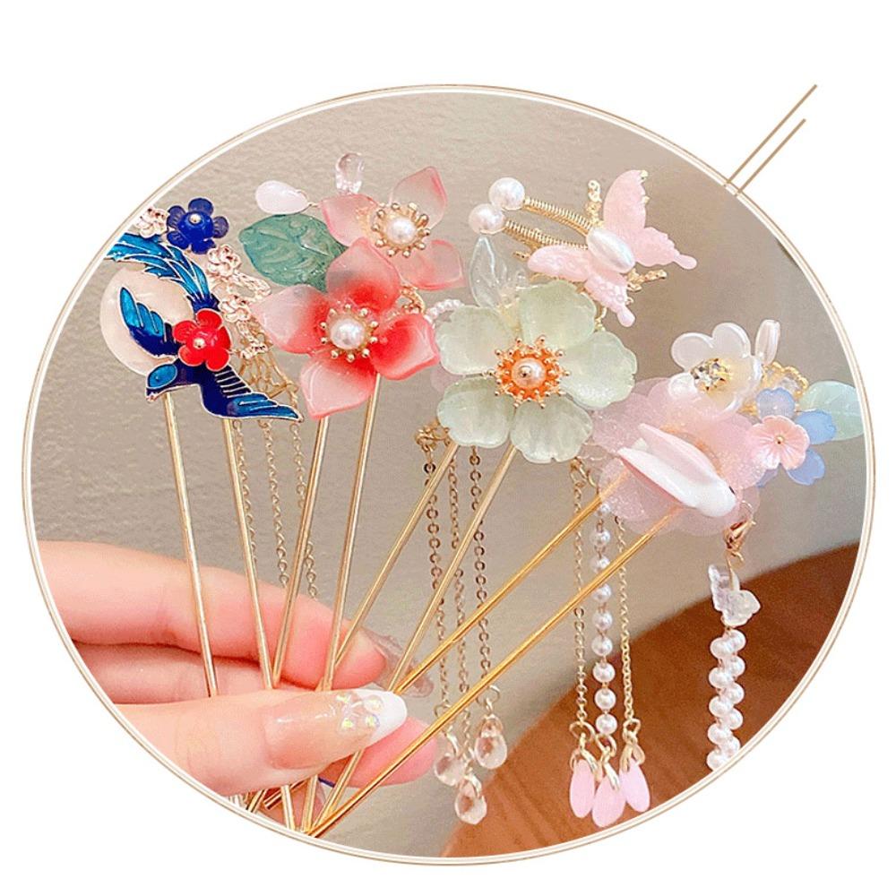 Ancient Style Peach Blossom Hairpin Vintage Chinese Headwear Pendant Hair Stick  Gift