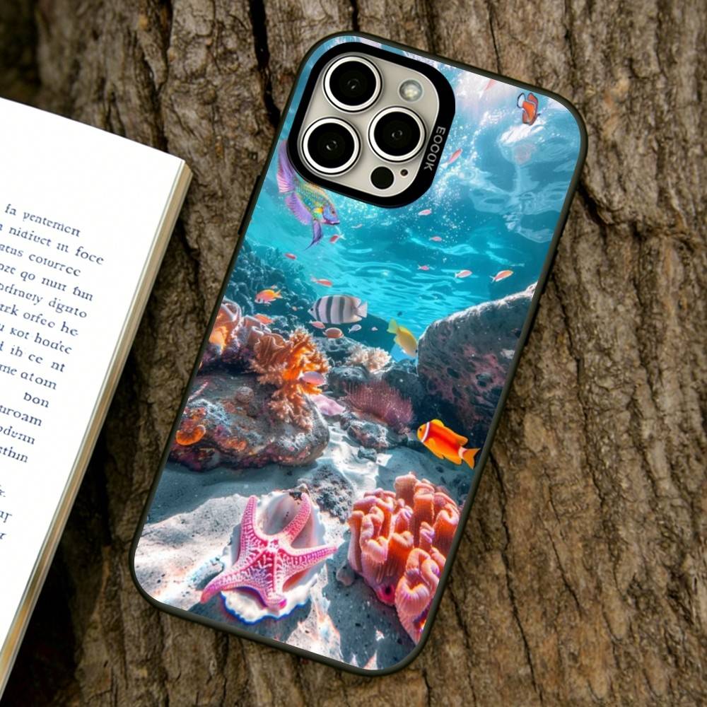 Sea Animals Phone Case For iPhone 17,16,15,14,13,12,11 Plus,Pro Max,XS,Colored Silver Plated Inside Cover