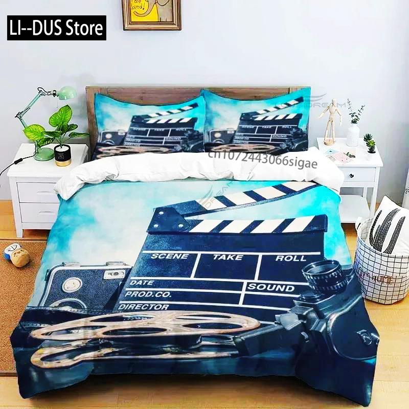 Movie Film Clap Board Patterns Comforter Bedding Set,Duvet Cover Bed Set Quilt Cover Pillowcase,King Queen Size Bedding Set