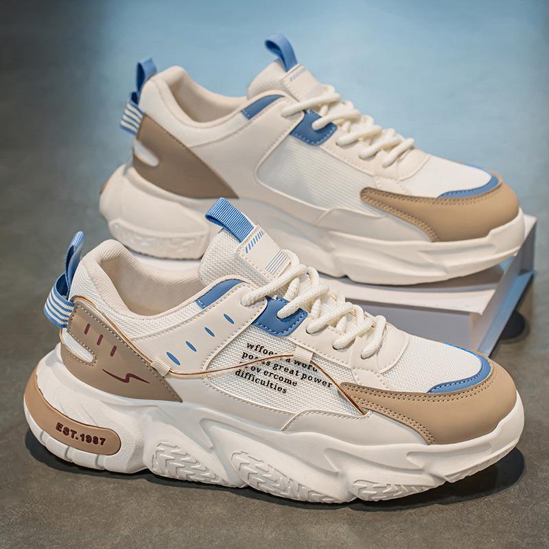 Men's Breathable Mesh Trendy Brand Versatile Sports Leisure Shoes Students Running Thick Soled Height Increasing White Dad