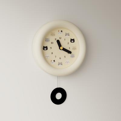 Cute Round Wall Clock with Cats Pattern Dial Silent Pendulum Clock Mute Clock for Kids Room Bedroom Living Room Home Decor Gifts