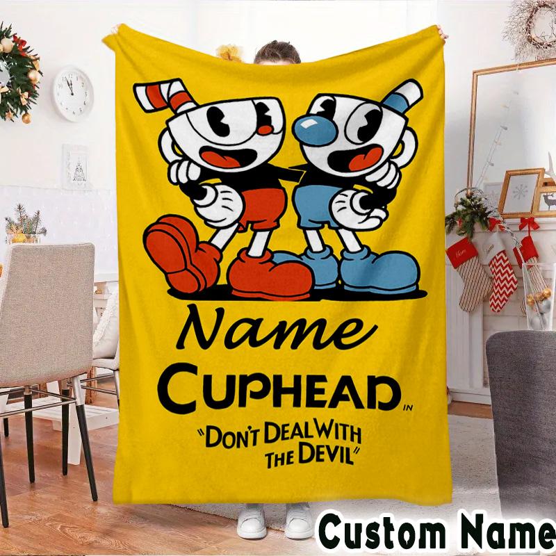 Custom NameCartoon Cup Blanket Flannel Throw for Sofa, Indoor, Camping, Living Room, Office, Chair, And Bed Soft Birthday Christmas Gift