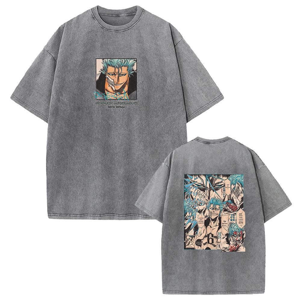 Japan Anime Bleach Grimmjow Jaegerjaques Graphic Tshirt Men Street Trendy Tshirts Vintage Washed Tee Harajuku Cotton T Shirt