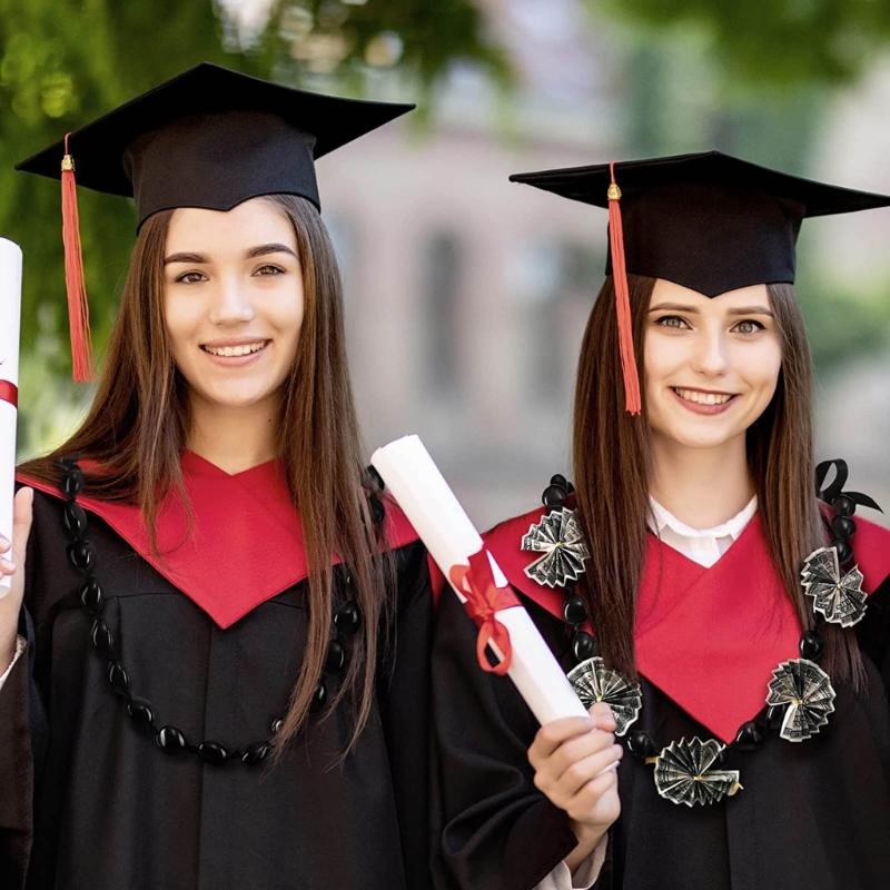 Collana di noci di kukui - Laurea Classe 2023 - Ghirlanda di noci con perline nere e fiocco - Regalo di laurea - Accessorio per feste