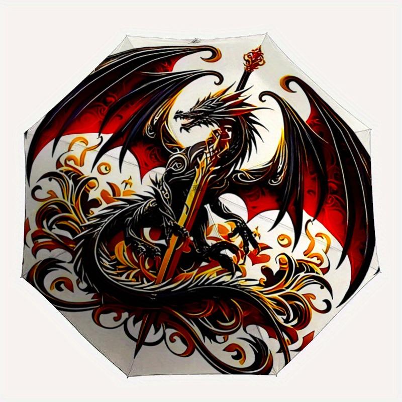 1pc Black Dragon with Sword Automatic Opening and Closing Umbrella - Small Umbrella Suitable for Various Occasions N006
