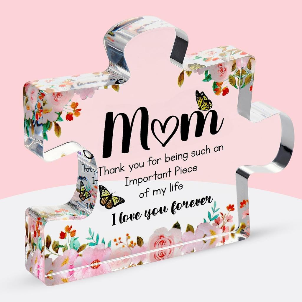 Mother's Day Gift Acrylic Block Puzzle Desktop Ornament Transparent Flower Letter Pattern Party Decoration Festival Supplies