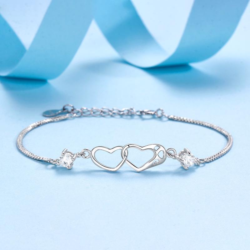 925 Sterling Silver Korean-Style Lucky Heart Bracelet for Women - Versatile, Girly, High-End Feel Jewelry 925 Sterling Silver