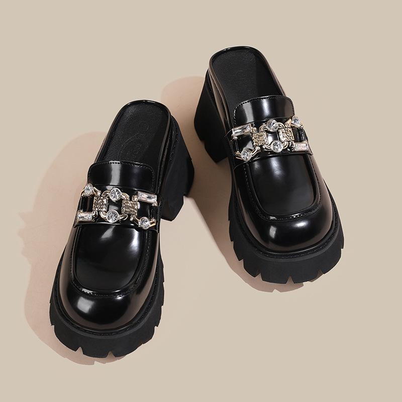 

Баотоу полутапочки женские летние ленивые тапочки прохладные тапочки толстый каблук платформа лоферы 43 чёрный