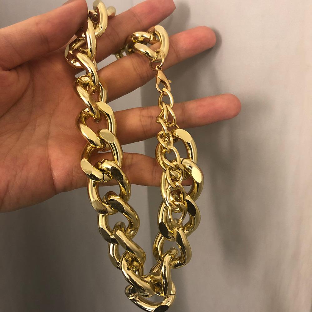 Punk Miami Cuban Choker Necklace Collar Statement Hip Hop Big Chunky Aluminum Gold Color Thick Chain Necklace Women Zircon
