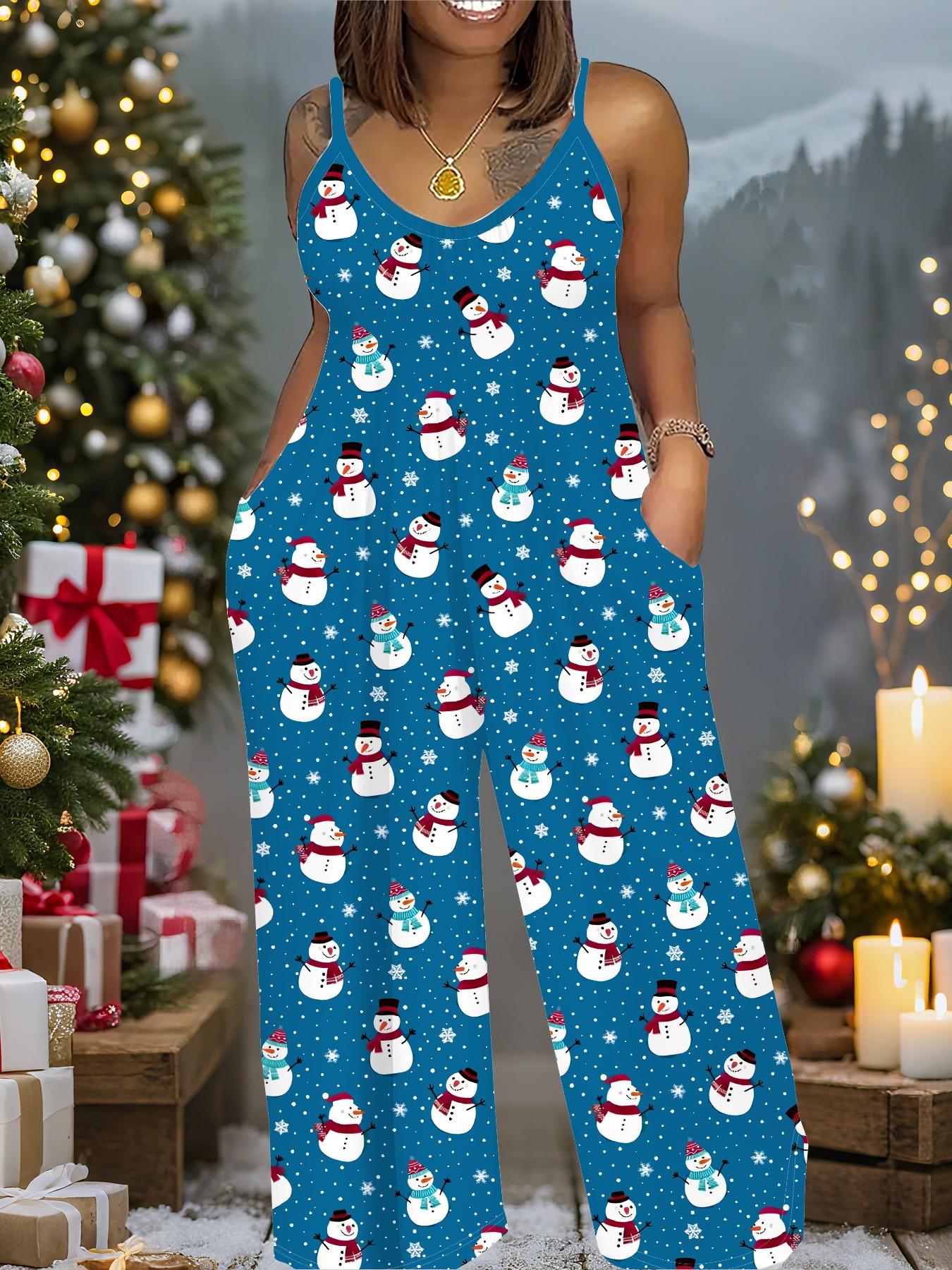

Жіночий модний комбінезон, Одяг великих розмірів для повсякденного носіння, Дизайн з графічним різдвяним принтом, Для вечірок, Різдвяний одяг 6XL темно-синього кольору