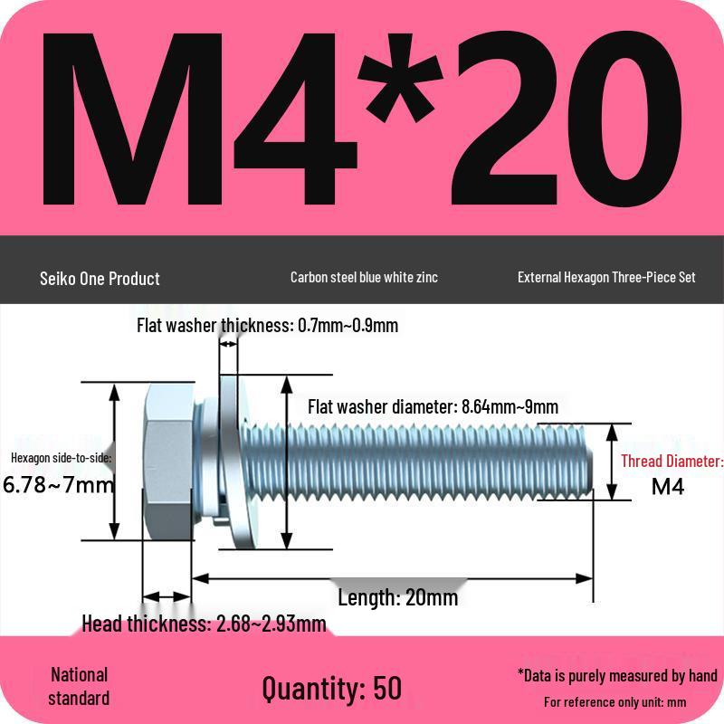 Grade 8.8 Galvanized Hex Bolt Set: Includes Hex Bolt, Spring Washer, Flat Washer (Sizes: M4, M5, M6, M8, M10, M12)