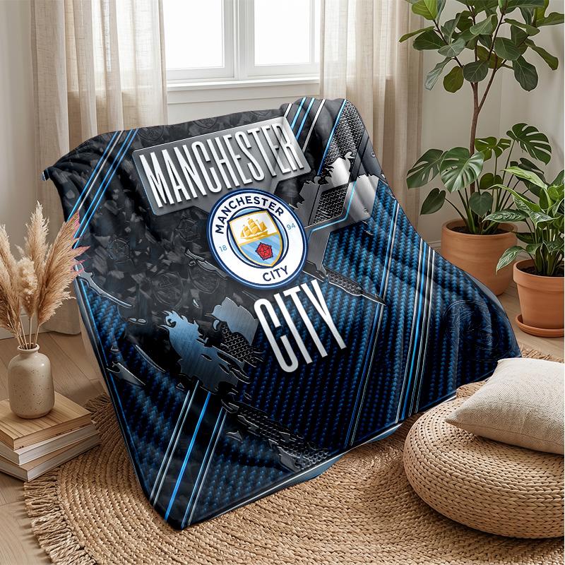 Manchester City Theme Blanket Soft Flannel Blanket Plush Throw Blanket Cozy Sofa Bed Blanket for Home Decor