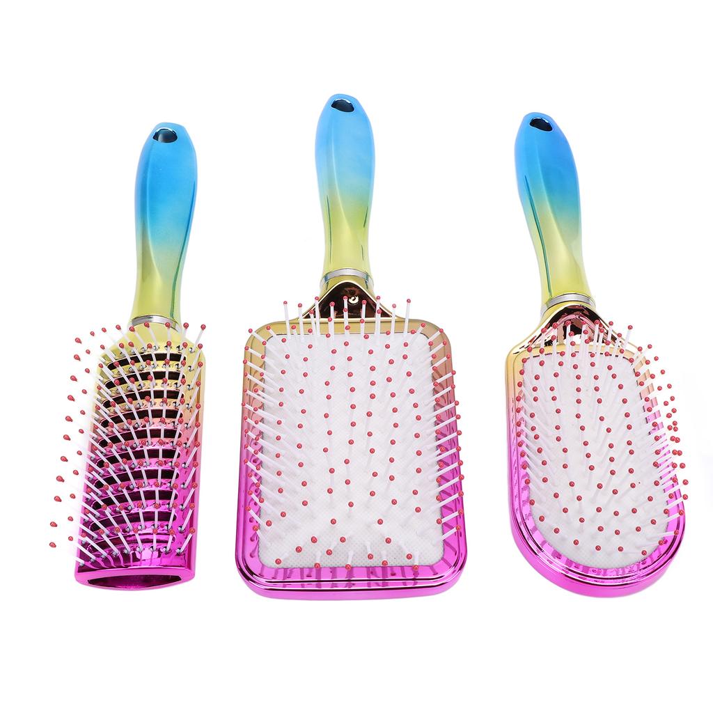3pcs Gradient Electroplating Paddle Hairbrush Set Detangling Hair Brush Set Air Cushion Comb Nylon
