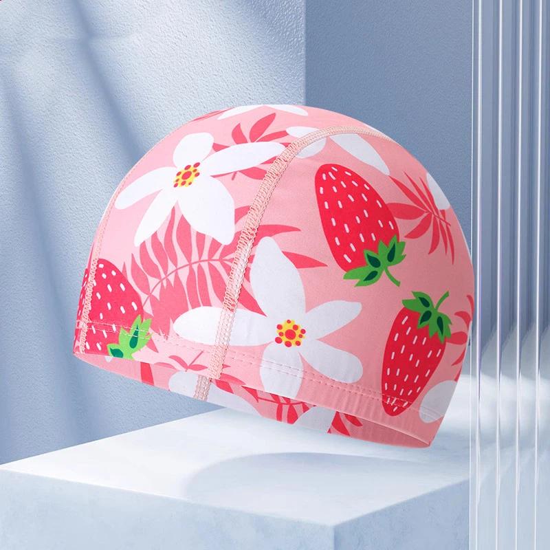 Children Cute Print Swim Cap Soft Breathable Fabric Swimming Hat For Kids Boys Girls Summer Beach Pool Water Park