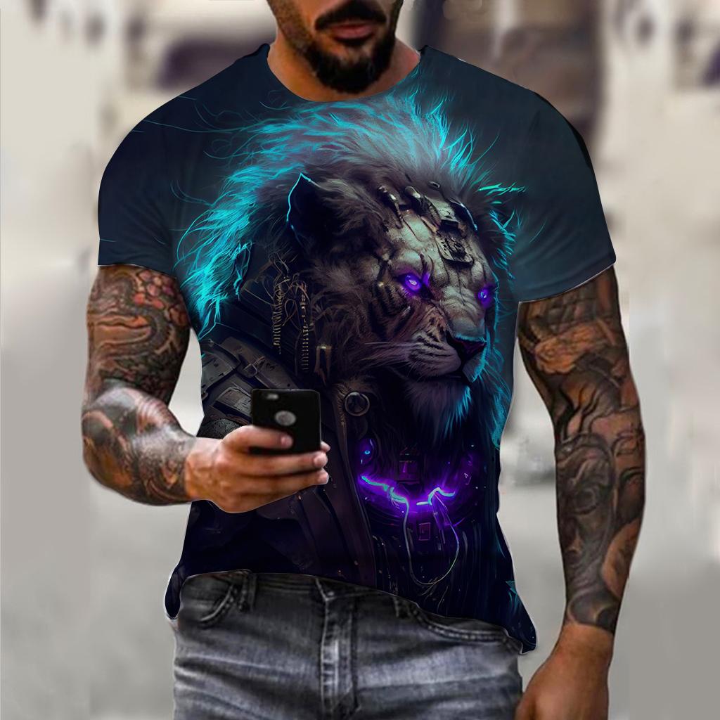 Summer Men's Vintage T Shirt Lion Graphics 3D Print Fashion Tiger Short Sleeve Men's Clothing Oversized Wolf T-shirts Streetwear