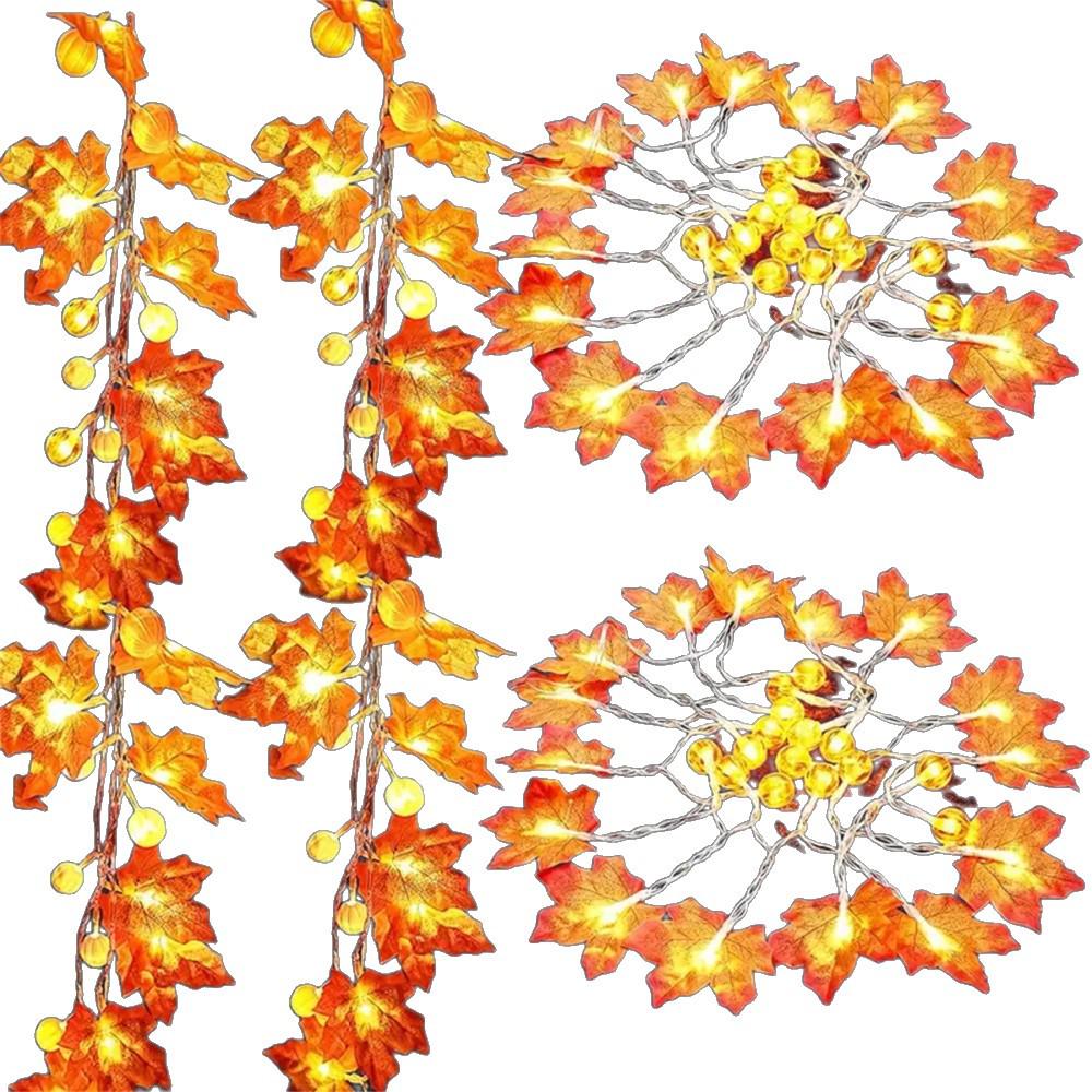 Solar LED Maple Leaf & Pumpkin String Lights for Indoor/Outdoor Holiday Décor - Halloween & Christmas