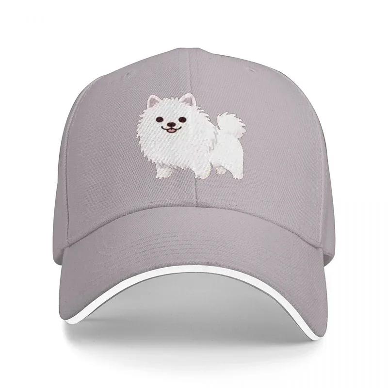 Pomeranian Dog Embroidered Black Baseball Cap with White Trim and Mesh Back Design for Pet Lovers and Fashion Enthusiasts
