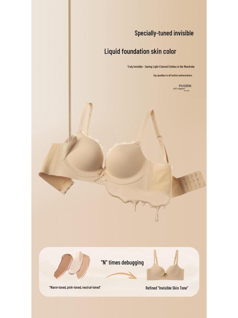 Red Series Seamless Push-Up Bra Set for Women - Side Support, No Underwire, Sexy Thin Hollow Out Design