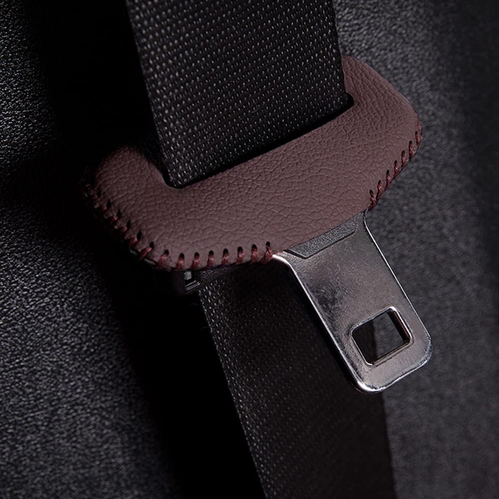 Car Seat Belt Fixing Buckle Decorate Protector Leather Cover for BMW 1 2 3 4 5 6 7 Series X1 X2 X3 X4 X5 X6 Auto Interior Accessories (5pcs Mocha