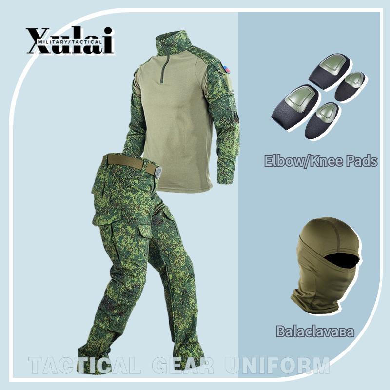 Chemise de Combat à manches longues, vêtements tactiques, pantalon Cargo pour hommes avec cagoule et genouillères